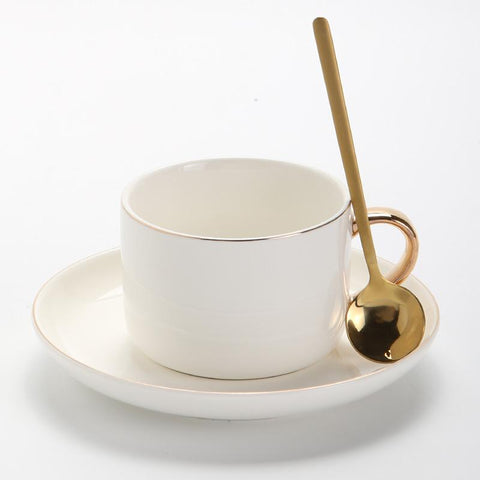 Tea Cup and Saucer Set, Large Ceramic Cup, Simple Coffee Cup and Saucer Set, Black Coffee Cup, Green Teacup, White Coffee Mug-Paintingforhome