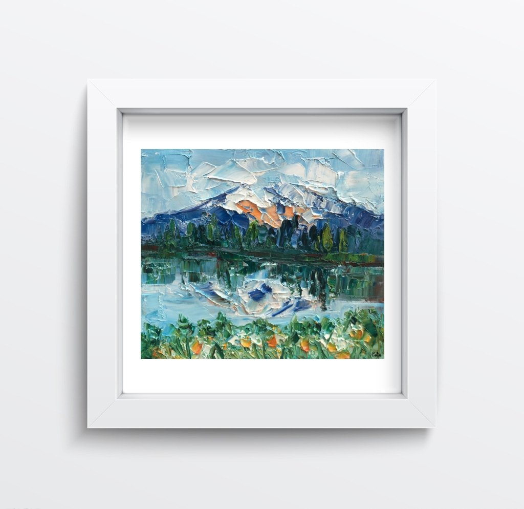 Heavy Texture Oil Painting, Mountain Lake Painting, Small Oil Painting, Abstract Painting,10X12 inch-Paintingforhome