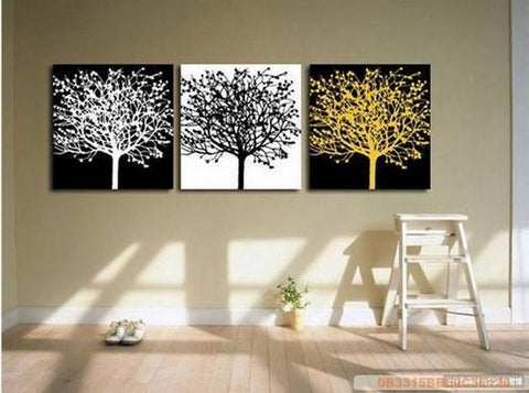 Black and White Art, Abstract Painting, 3 Piece Canvas Painting, Modern Art, Huge Painting, Tree of Life Art Painting-Paintingforhome