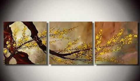 Abstract Art, Plum Tree in Full Bloom, Flower Art, Abstract Painting, Canvas Painting, Wall Art, 3 Piece Wall Art-Paintingforhome