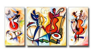 Canvas Painting, Violin Player, Abstract Art, Large Oil Painting, Living Room Wall Art, Contemporary Art, 3 Piece Wall Art, Huge Wall Art-Paintingforhome