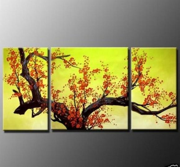 Flower Painting, Plum Tree, Wall Art, Abstract Art, Canvas Painting, Large Oil Painting, Living Room Wall Art, Modern Art, 3 Piece Wall Art, Huge Art-Paintingforhome