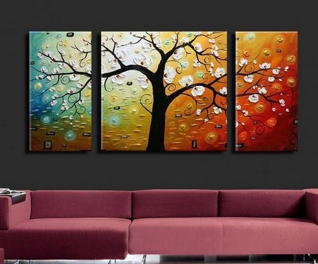 3 Piece Wall Art Paintings, Tree of Life Painting, Canvas Painting for Dining Room, Huge Painting for Sale, Living Room Paintings-Paintingforhome