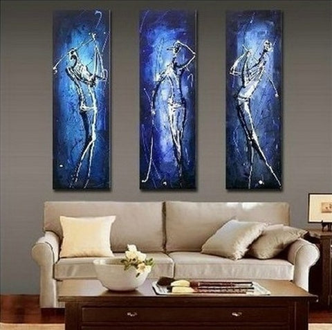3 Piece Wall Art, Golf Player Painting for Jim, 20x60inchx3 pieces-Paintingforhome