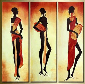 Canvas Painting, Wall Painting, African Woman Painting, Abstract Painting, Acrylic Art, 3 Piece Wall Art, Canvas Art-Paintingforhome