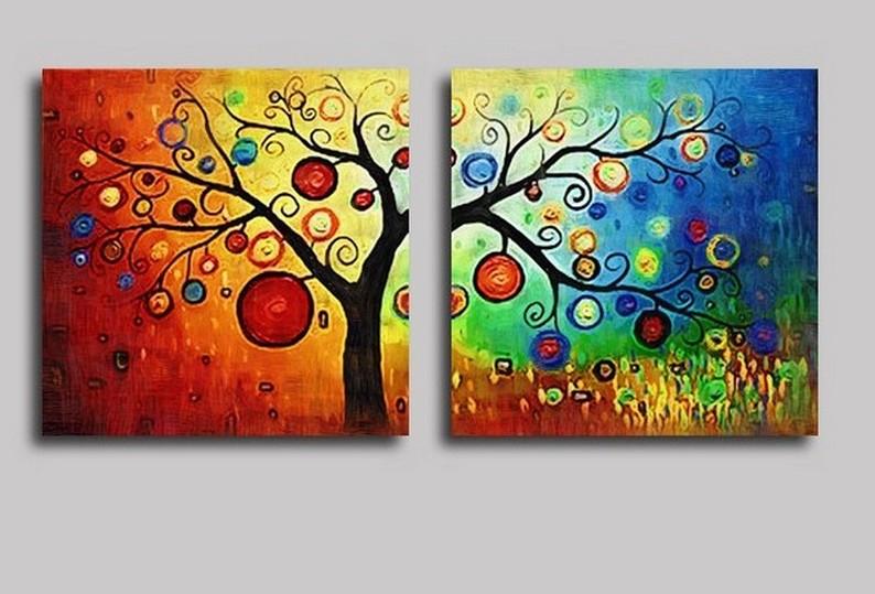 Heavy Texture Art, 3 Piece Abstract Art, Canvas Painting, Colorful Tree Painting, Abstract Painting, Tree of Life Painting-Paintingforhome