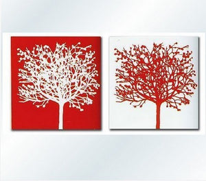 Red and White Art, Abstract Painting, Wall Hanging, Dining Room Wall Art, Modern Art, Hand Painted Art, Large Art, Tree Painting-Paintingforhome
