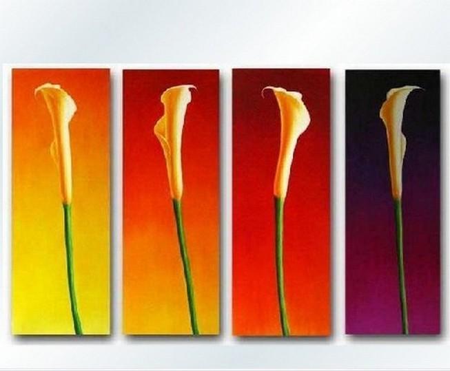 Flower Acrylic Art, Calla Lily Painting, Large Canvas Art for Bedroom, Flower Canvas Painting, 4 Piece Wall Art, Ready to Hang Paintings-Paintingforhome