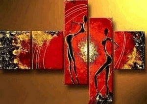 Red Abstract Art, Canvas Painting, Huge Wall Art, Acrylic Art, 5 Piece Wall Painting, Canvas Painting, Hand Painted Art, Group Painting-Paintingforhome