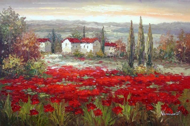 Red Poppy Field, Canvas Art, Large Art, Flower Field, Wall Art, Landscape Painting, Living Room Wall Art, Large Wall Art, Large Oil Painting, Canvas Wall Art-Grace Painting Crafts