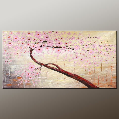 Tree Painting, Oil Painting, Flower Painting, Bedroom Wall Art, Heavy Texture Painting, Bedroom Wall Art, Canvas Art, Modern Art, Contemporary Art-Paintingforhome