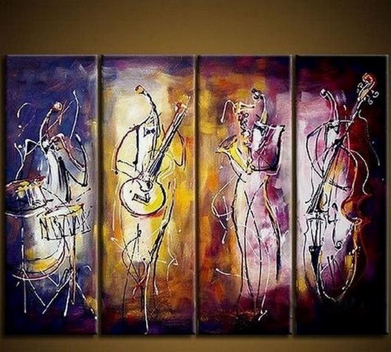 4 Piece Wall Art, Music Player Painting, Extra Large Canvas