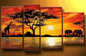 African Painting, Sunset Painting, Living Room Wall Art Paintings, Landscape Canvas Paintings, Extra Large Wall Art Paintings-Paintingforhome