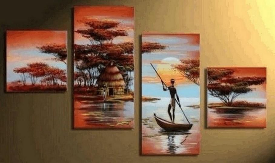 Sunset Boating Painting, Extra Large Painting, African Painting, Abstract Art, Living Room Wall Art, Modern Art, Extra Large Wall Art, Contemporary Art, Modern Art Painting-Paintingforhome