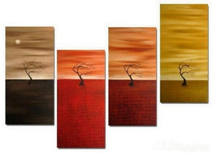 Sunset Tree Painting, Abstract Painting, Tree of Life Painting, 4 Panel Art Painting, Abstract Art, Living Room Wall Art-Paintingforhome