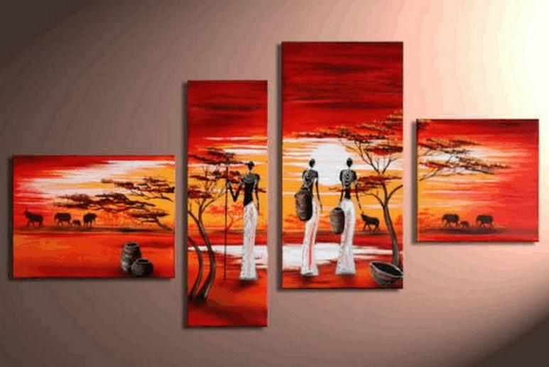 Contemporary Art for Sale, Art on Canvas, African Woman Painting, Extra Large Painting, 5 Piece Canvas Wall Art-Paintingforhome