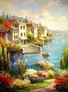Landscape Painting, Wall Art, Canvas Painting, Large Painting, Living Room Wall Art, Oil Painting, Wall Painting, Canvas Art, Italian Summer Resort-Paintingforhome