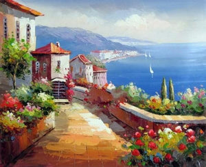 Mediterranean Sea Painting, Heavy Texture Art, Large Painting, Bedroom Wall Art, Oil Painting, Seascape, Spain Summer Resort-Paintingforhome