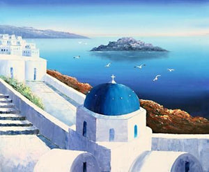 Landscape Painting, Summer Resort Painting, Mediterranean Sea Painting, Kitchen Wall Art, Oil Painting, Canvas Art, Seascape, Greece Summer Resort-Paintingforhome