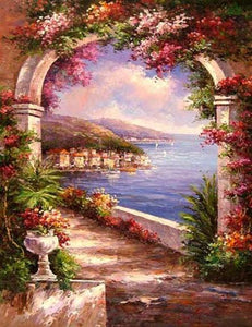 Canvas Painting, Landscape Painting, Wall Art, Canvas Painting, Large Painting, Bedroom Wall Art, Oil Painting, Canvas Art, Garden Flower, Italy Summer Resort-Paintingforhome