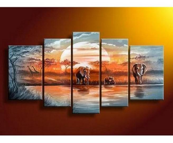 Elephant Painting, African Painting, Abstract Art, Canvas Painting, Wall Art, Large Art, Abstract Painting, Living Room Art, 5 Piece Wall Art-Paintingforhome