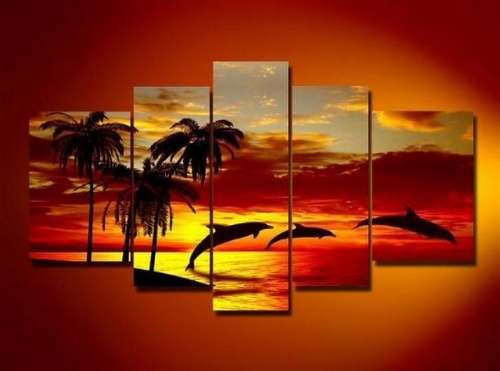 Hawaii Sunset Painting, Abstract Art, Canvas Painting, Wall Art, Large Art, Abstract Painting, Living Room Art, 5 Piece Wall Art, Landscape Painting-Paintingforhome