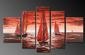 Sailing Boat art Sea, Sunset Art, Abstract Art, Wall Art, Large Art, Abstract Painting, 5 Piece Wall Art, Landscape Painting-Paintingforhome