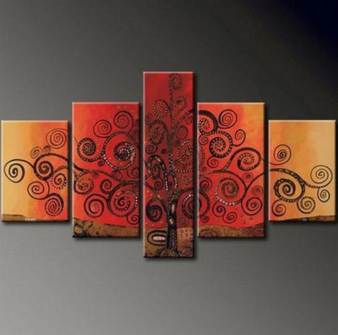 Tree of Life Painting, Abstract Acrylic Painting, 5 Piece Canvas Painting, Simple Wall Art Paintings, Living Room Wall Art Ideas-Paintingforhome