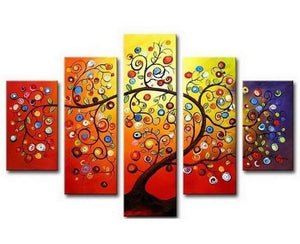 Color Tree Painting, Heavy Texture Art, Tree of Life Painting, Living Room Canvas Painting, 5 Piece Canvas Art, Large Painting on Canvas-Paintingforhome
