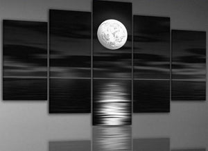 Large Canvas Art, Abstract Art, Bedroom Art Decor, 5 Piece Art, Canvas Art Painting, Moon Rising from Sea, Ready to Hang-Paintingforhome