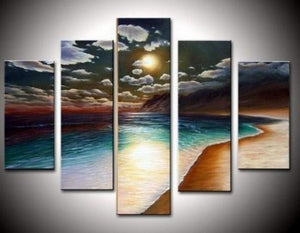 Moon Rising from Sea, Ready to Hang, Large Abstract Art, Abstract Wall Art, Canvas Painting, Abstract Painting, Bedroom Art, 5 Piece Art, Canvas Art Painting-Paintingforhome