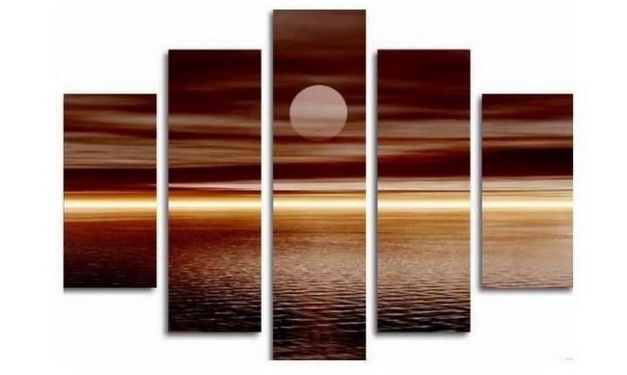Large Canvas Art, 5 Panel Wall Art, Canvas Art Painting, Moon Rising from Sea, Ready to Hang-Paintingforhome