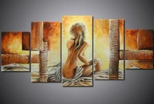 5 Piece Abstract Painting, Bedroom Wall Art Paintings, Girl After Bath, Modern Acrylic Paintings, Large Painting for Sale-Paintingforhome