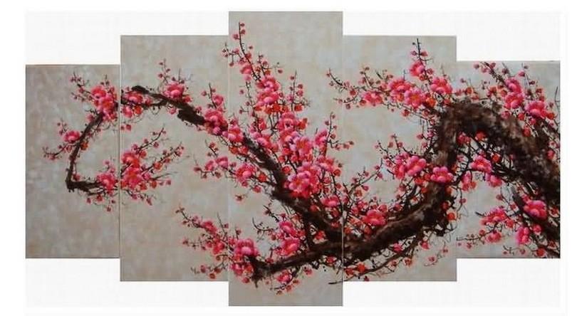 Plum Tree Flower Painting, Ready to Hang, Large Art, Abstract Art, Flower Oil Painting, Abstract Painting, Canvas Painting, 5 Piece Wall Art, Canvas Art Painting-Paintingforhome
