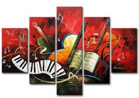 Canvas Art Painting, Abstract Painting, Abstract Art, 5 Piece Oil Painting, Canvas Painting, Violin Music Art-Paintingforhome