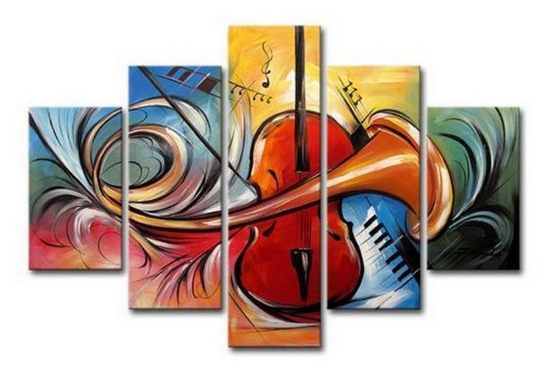 Violin Music Art, Canvas Art Painting, Abstract Painting, Wall Art, Acrylic Art, 5 Piece Wall Painting, Canvas Painting-Paintingforhome