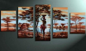 Canvas Painting, Abstract Painting, 5 Piece Canvas Art, Abstract Art, African Art, African Girl Painting, African Woman Painting, Modern Art-Paintingforhome