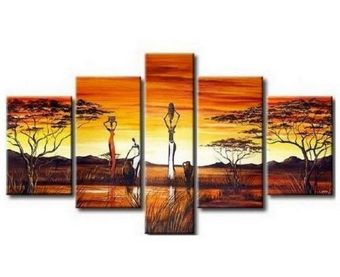 Large Canvas Art, 5 Piece Abstract Art, African Woman Painting, African Girl Painting, Canvas Painting, Abstract Painting, Bedroom Art painting-Paintingforhome