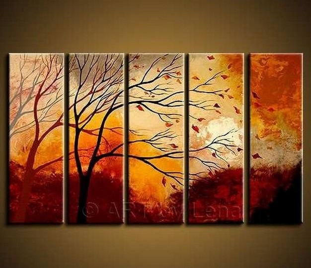 Landscape Painting, Large Wall Art, Abstract Art, Landscape Art, Canvas Painting, Oil Painting, 5 Piece Wall Art, Huge Wall Art, Ready to Hang-Paintingforhome
