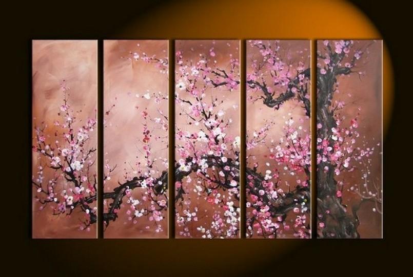 Plum Tree Painting, Large Canvas Art, Abstract Art, Flower Art, Canvas Painting, Abstract Painting, 5 Piece Wall Art, Huge Painting, Acrylic Art, Ready to Hang-Paintingforhome