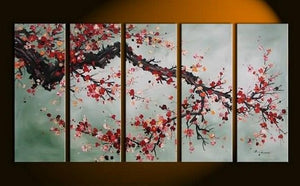 XL Wall Art, Abstract Art, Abstract Painting, Flower Art, Canvas Painting, Plum Tree Painting, 5 Piece Wall Art, Huge Wall Art, Acrylic Art, Ready to Hang-Paintingforhome