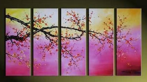 Flower Art, Canvas Painting, Plum Tree Painting, Large Canvas Art, Abstract Art, Abstract Painting, 5 Piece Wall Art, Huge Painting, Acrylic Art, Ready to Hang-Paintingforhome