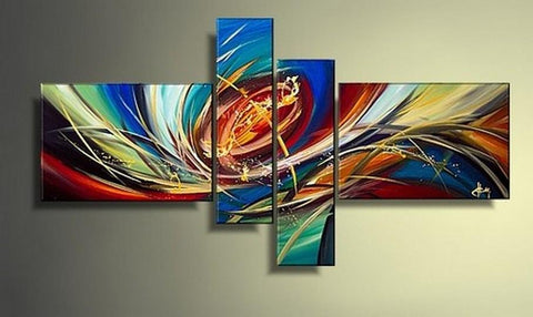 Colorful Lines, Contemporary Abstract Painting, Acrylic Modern Paintings, 4 Piece Wall Art Paintings, Living Room Canvas Painting, Hand Painted Art, Simple Modern Art-Paintingforhome