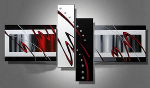 Abstract Lines Painting, Canvas Art Painting, Acrylic Art Paintings, Living Room Wall Art Ideas, 4 Panel Wall Art, Hand Painted Canvas Art-Paintingforhome