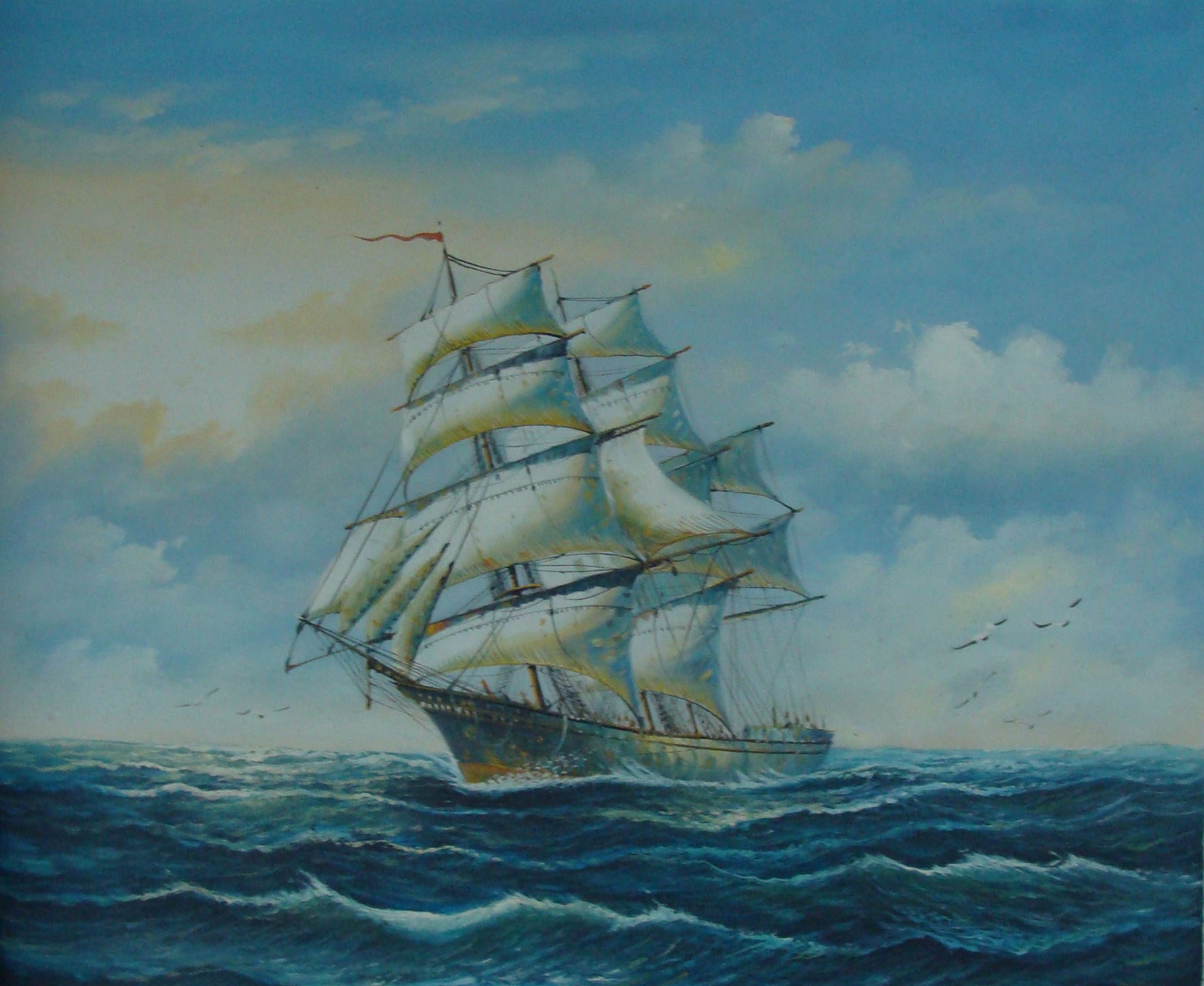 Canvas Painting, Seascape Painting, Big Ship, Canvas Art, Oil Painting, Wall Art, Large Painting, Dining Room Wall Art, Canvas Oil Painting, Canvas Art, Boat at Sea-Paintingforhome