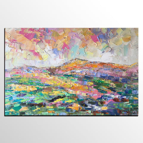 Abstract Mountain Landscape Painting, Custom Landscape Painting on Canvas, Large Painting for Living Room, Heavy Texture Painting-Paintingforhome