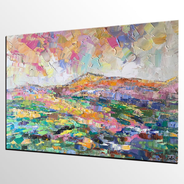 Abstract Mountain Landscape Painting, Custom Landscape Painting on Canvas, Large Painting for Living Room, Heavy Texture Painting-Paintingforhome