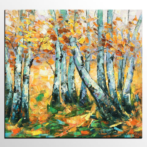 Landscape Painting, Oil Painting, Autumn Tree Painting, Abstract Painting, Custom Canvas Painting-Paintingforhome