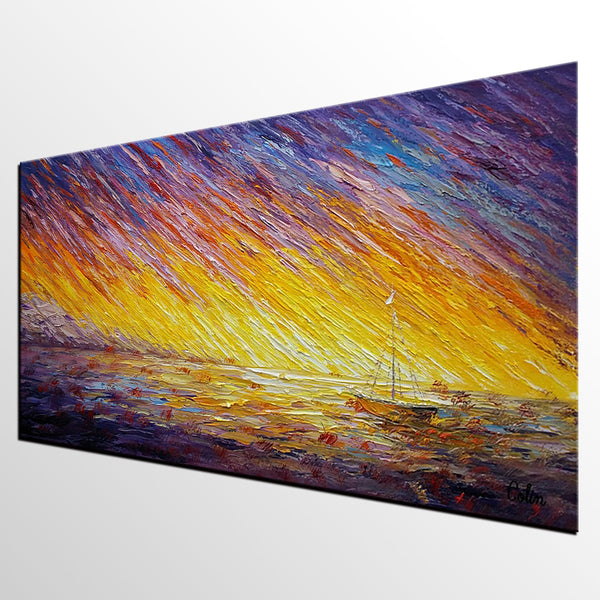 Custom Extra Large Painting, Sail Boat Landscape Painting, Abstract Landscape Paintings-Paintingforhome