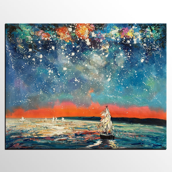 Landscape Painting, Starry Night Sky, Abstract Painting, Canvas Art, Custom Extra Large Canvas Painting-Paintingforhome
